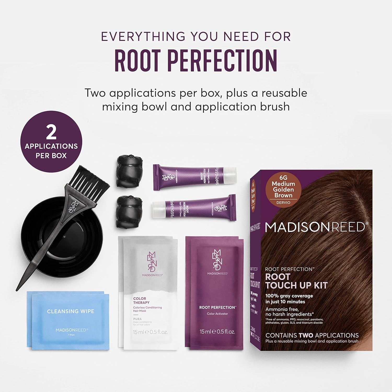 Madison Reed Root Perfection Permanent Root Touch Up, Medium Golden Brown 6G Dervio, 10 Minutes for 100% Gray Root Coverage, Ammonia-Free Hair Dye, Two Applications : Beauty & Personal Care