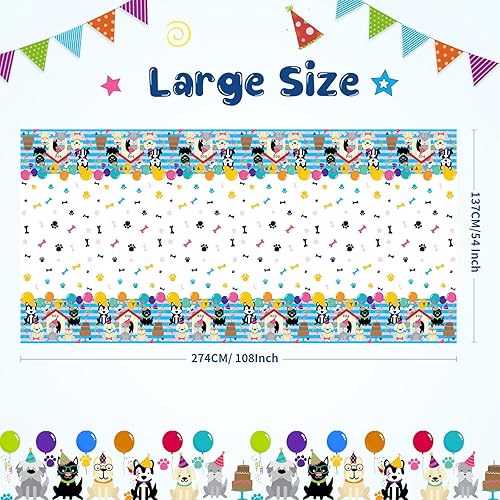 Miniatura 2 de FunHot Manteles de perro, 2 manteles coloridos con estampado de patas, 54 x 108 pulgadas, manteles rectangulares azules con estampado de huesos de