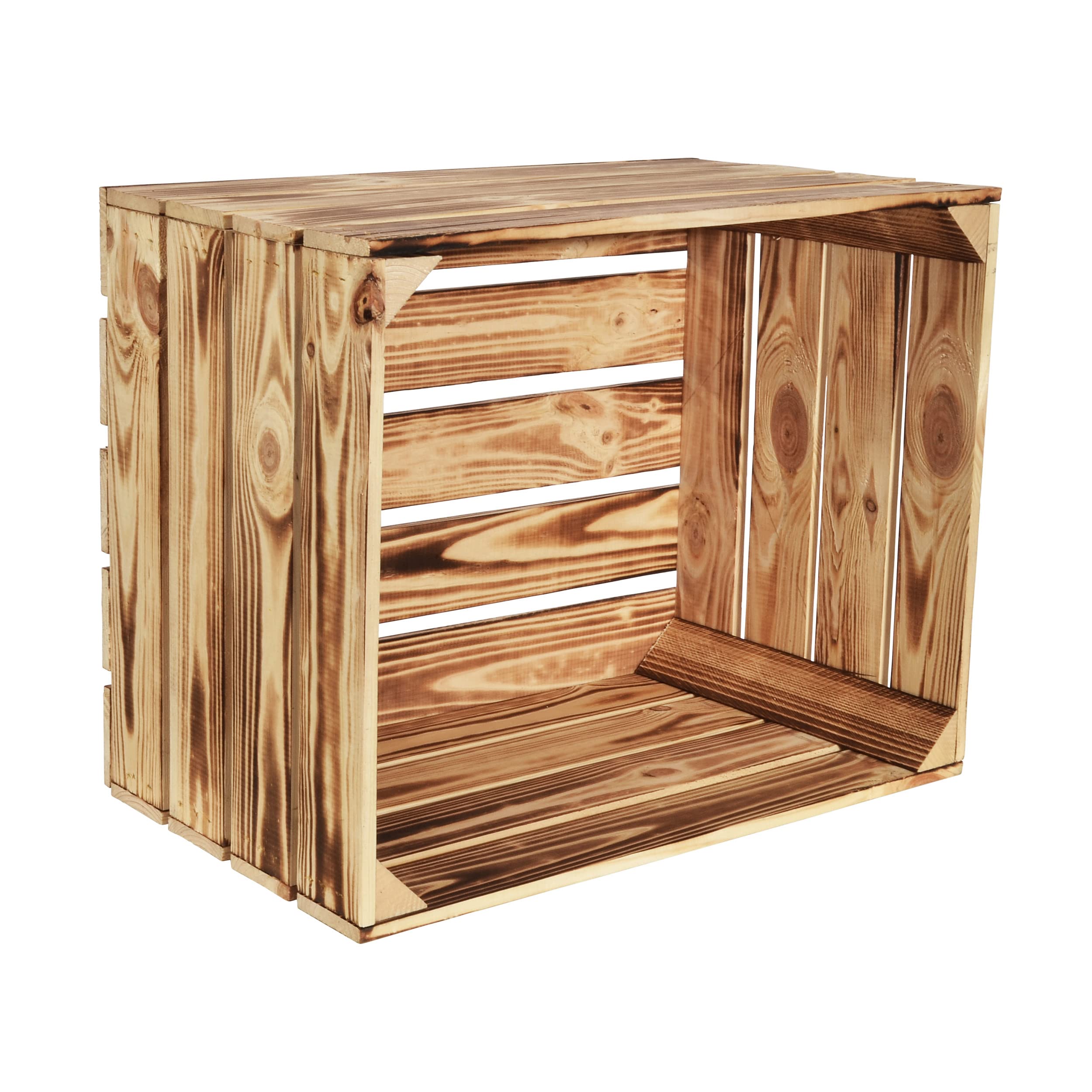 4x Caisses à fruits flammées - 50x40x30cm Caisses en bois Caisses à vin