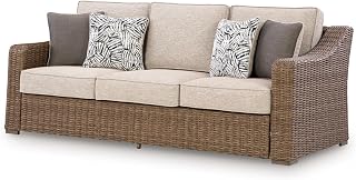 Signature Design by Ashley 3-Seat Outdoor Patio Couch, Handwoven Wicker | Outdoor furniture, Resin wicker over aluminum, Solution-dyed Nuvella fabric, 3-person capacity, Carmel Bay Series