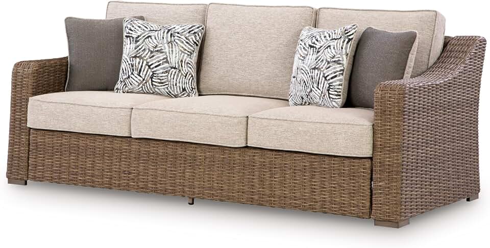 Signature Design by Ashley 3-Seat Outdoor Patio Couch, Handwoven Wicker
