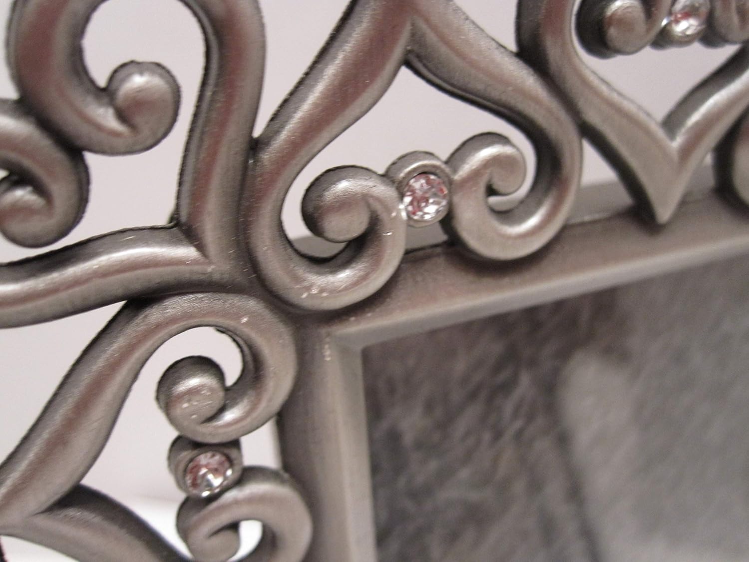 exp 5x7 Tabletop Antique Pewter Finish with Hearts Crystals Wedding Picture Frame