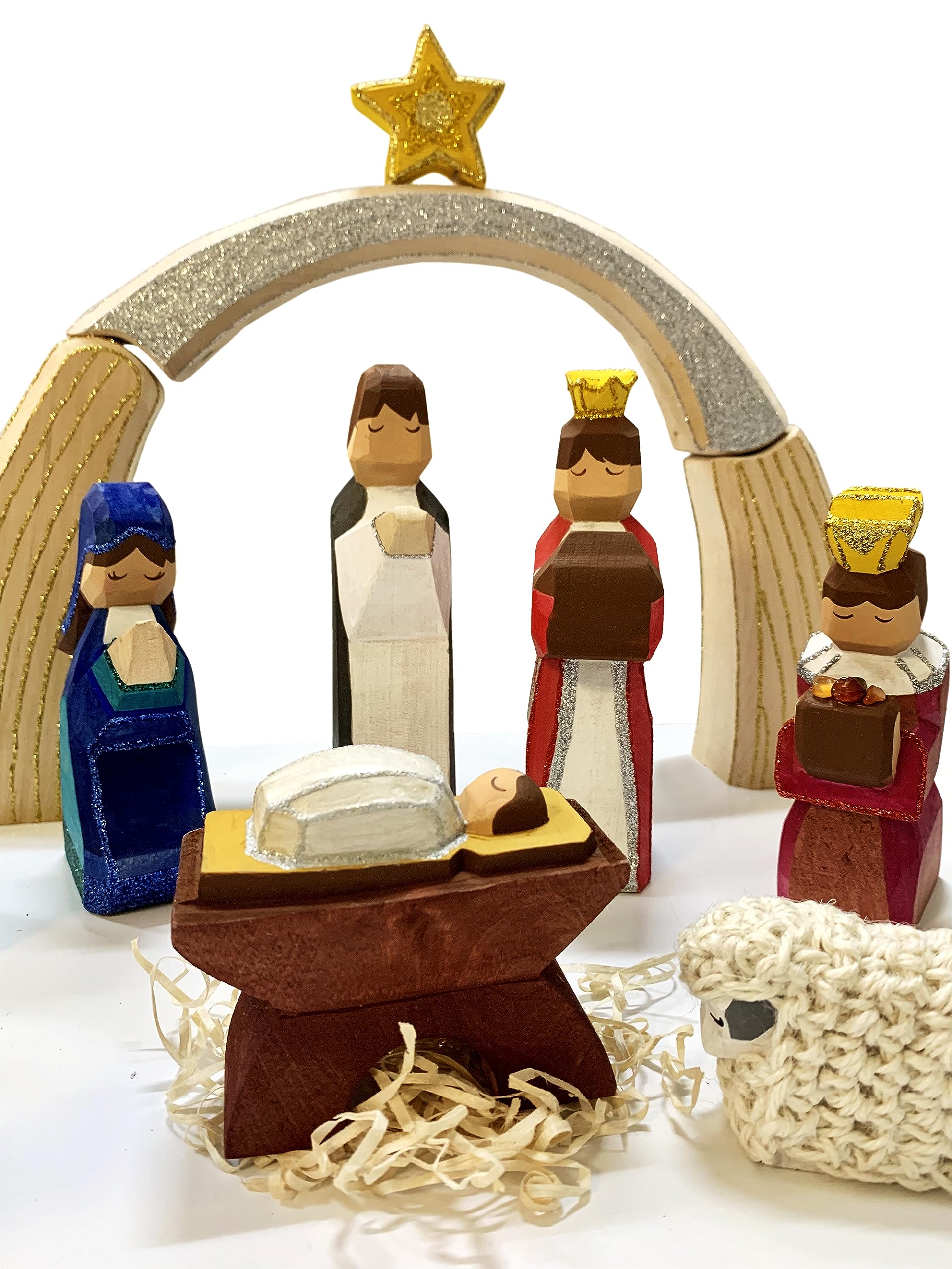 Sunnysue 400-36-AMZ Grande crèche de Noël avec 16 Figurines pré-sculptées Naturel