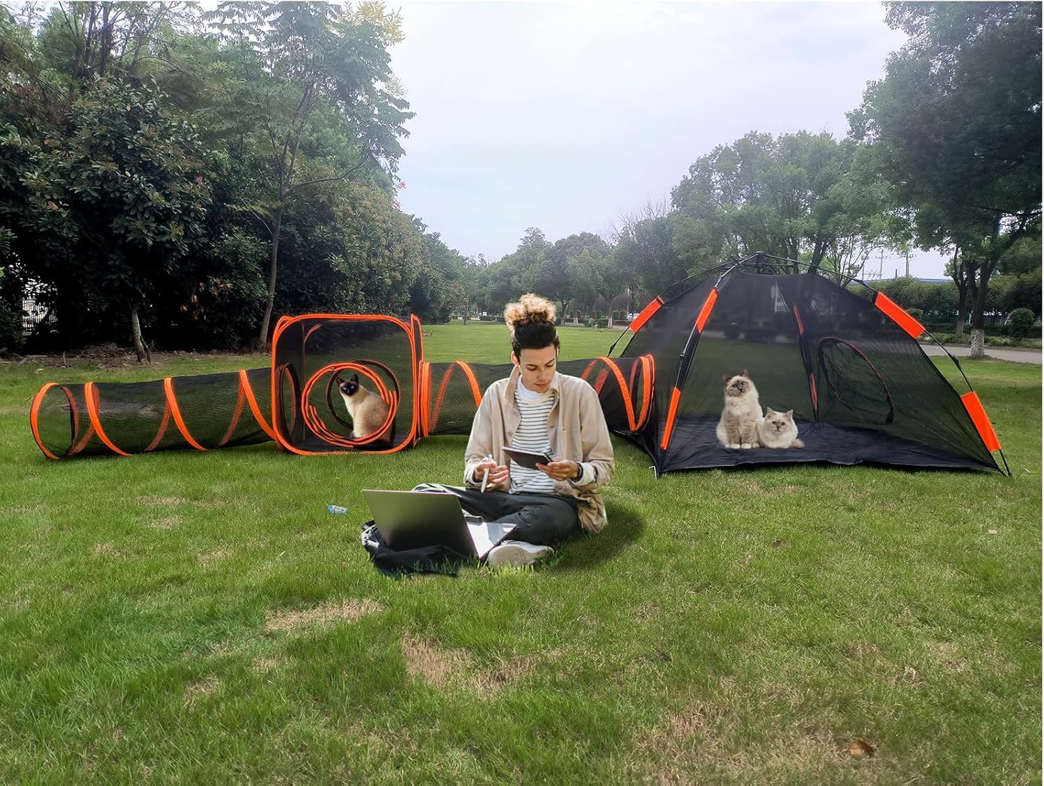 4 in 1 Pet Cat and Dog Tunnel Tent with Cat Tunnel DIY in Multiple Foldable Pet Tent Outdoor Pop Up Pet Playpen Cage Fences House (Styles 4)