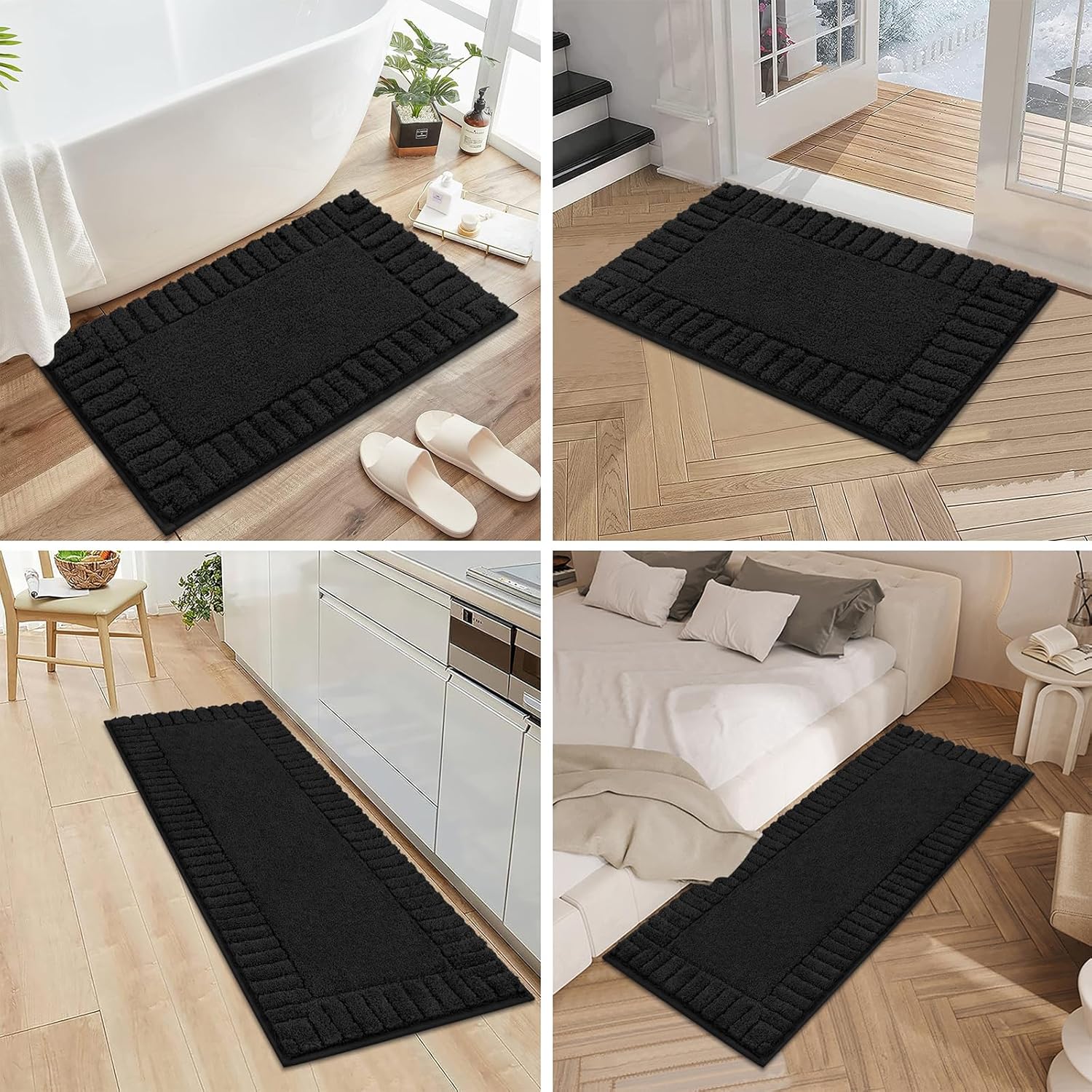 Pauwer Bathroom Rugs Sets 3 Piece Bathroom Shower Rugs with U-Shaped Contour Toilet Mat Absorbent Microfiber Plush Bath Mats Non Slip Bath Rugs Machine Washable Shaggy Bath Mat Set, Black - Image 7