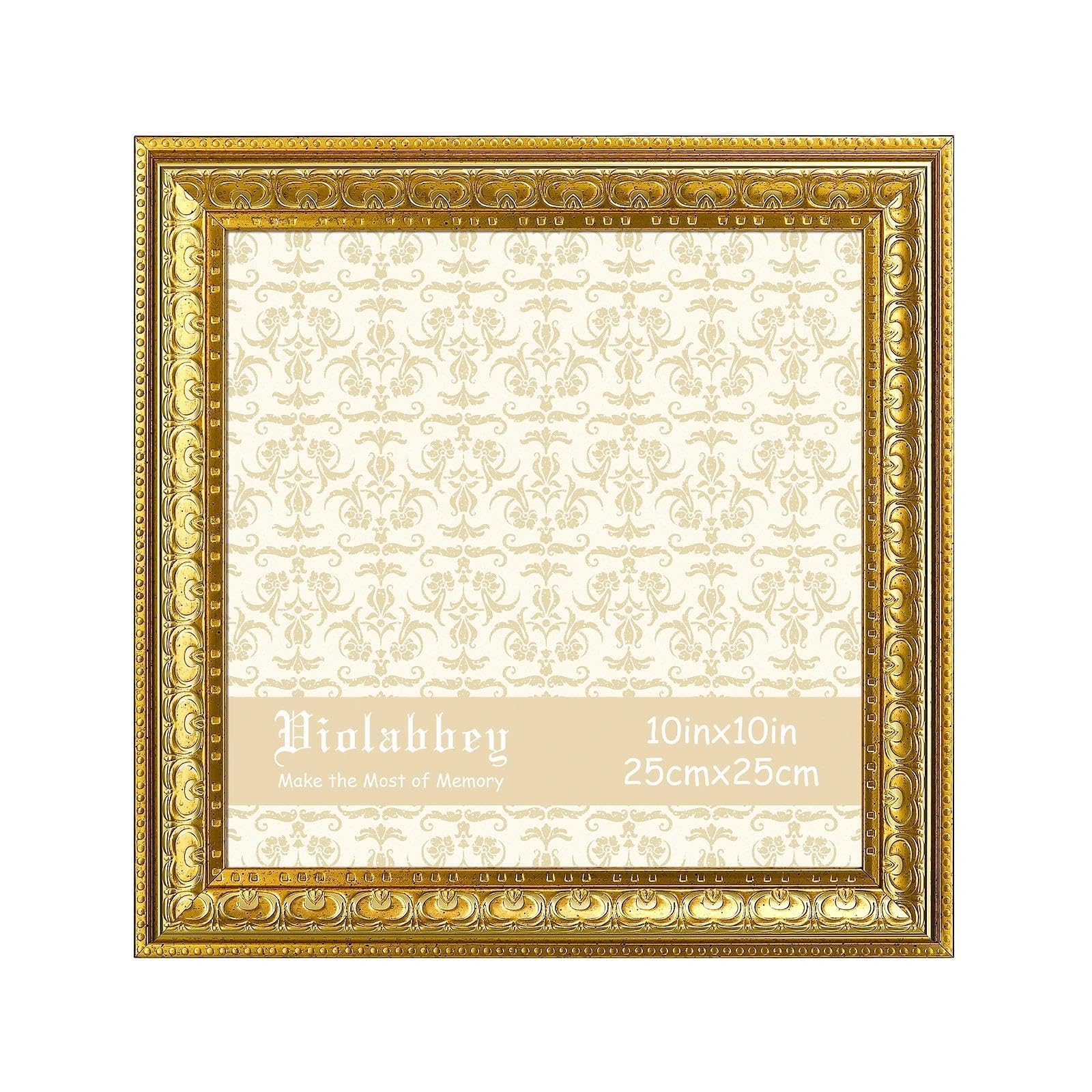 VIOLABBEY 10x10 Picture Frame Gold, Vintage Photo Frame for Wall or Tabletop Display, Classic Design for Office Home Decor, Fits 10X10 Pictures