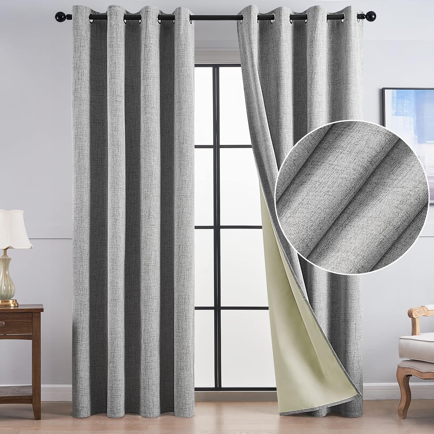 Topfinel Rideau Occultant Gris Clair 300x240cm, Rideaux Thermique Isolant Anti Froid Et Anti Chaleur, Rideau De Porte à Oeillets Décoratif Pour Salon Moderne Chambre Adult Ou Enfant Cuisine 1 Panneau