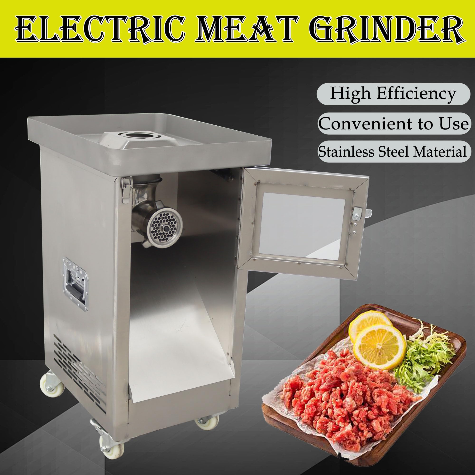 HQHAOTWU Electric Meat Grinder Stainless Steel Meat Mincer Sausage Stuffer Filling Grinding Machine Commercial Meat Grinders 8mm Sieve Plate for Supermarket, Restaurant 2200W 300KG/H