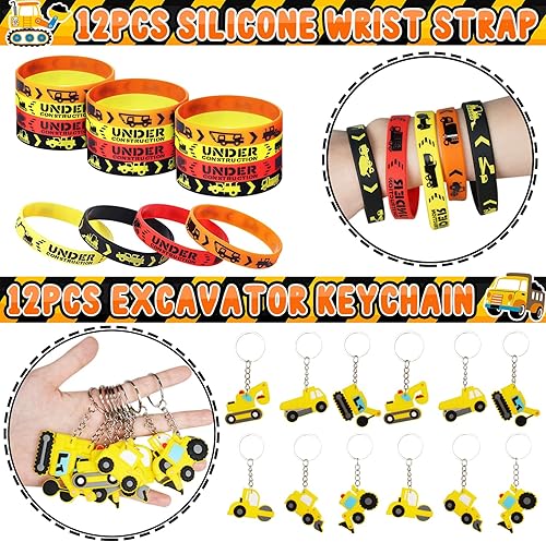 Miniatura 5 de Recuerdos de fiesta de construcción, 122 piezas de bolsas de excavadora para excavadora, haz tus propias calcomanías de construcción, pulsera,