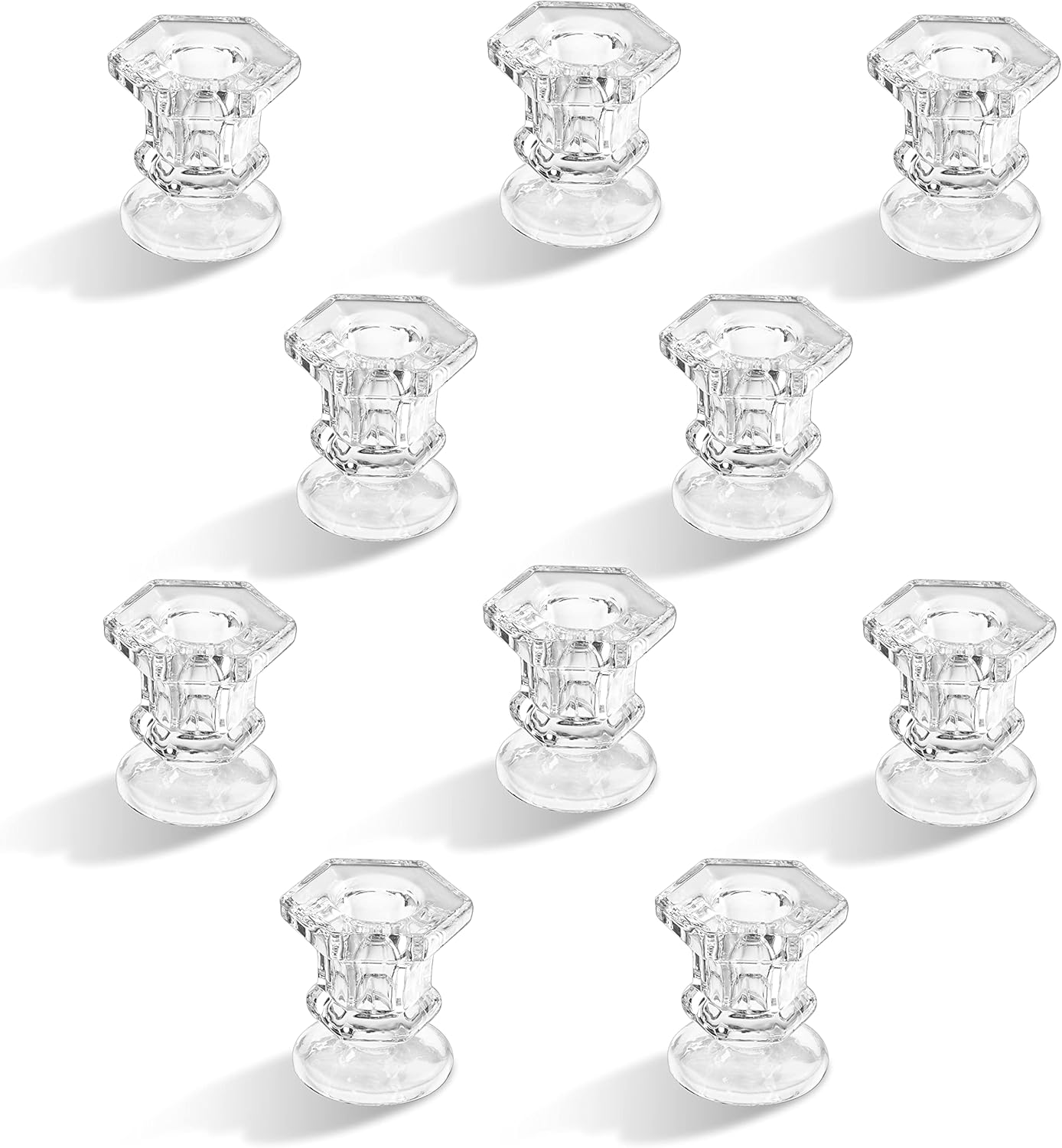 Glasseam Glass Candlestick Holder for Taper 10pcs Clear Small Short Tapered Candle