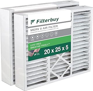 Filterbuy 20x25x5 Air Filter MERV 8 Dust Defense (2-Pack), Pleated HVAC AC Furnace Air Filters Replacement for Honeywell FC100A1037, Lennox X6673, Carrier EXPXXFIL0020, Bryant, Day & Night, and Payne (Actual Size: 19.88 x 24.75 x 4.38 Inches)