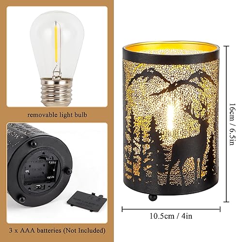 Miniatura 7 de TRIROCKS Juego de 2 lámparas de mesa de metal, linterna decorativa con diseño de bosque y vida silvestre recortada para el hogar, sala de estar,