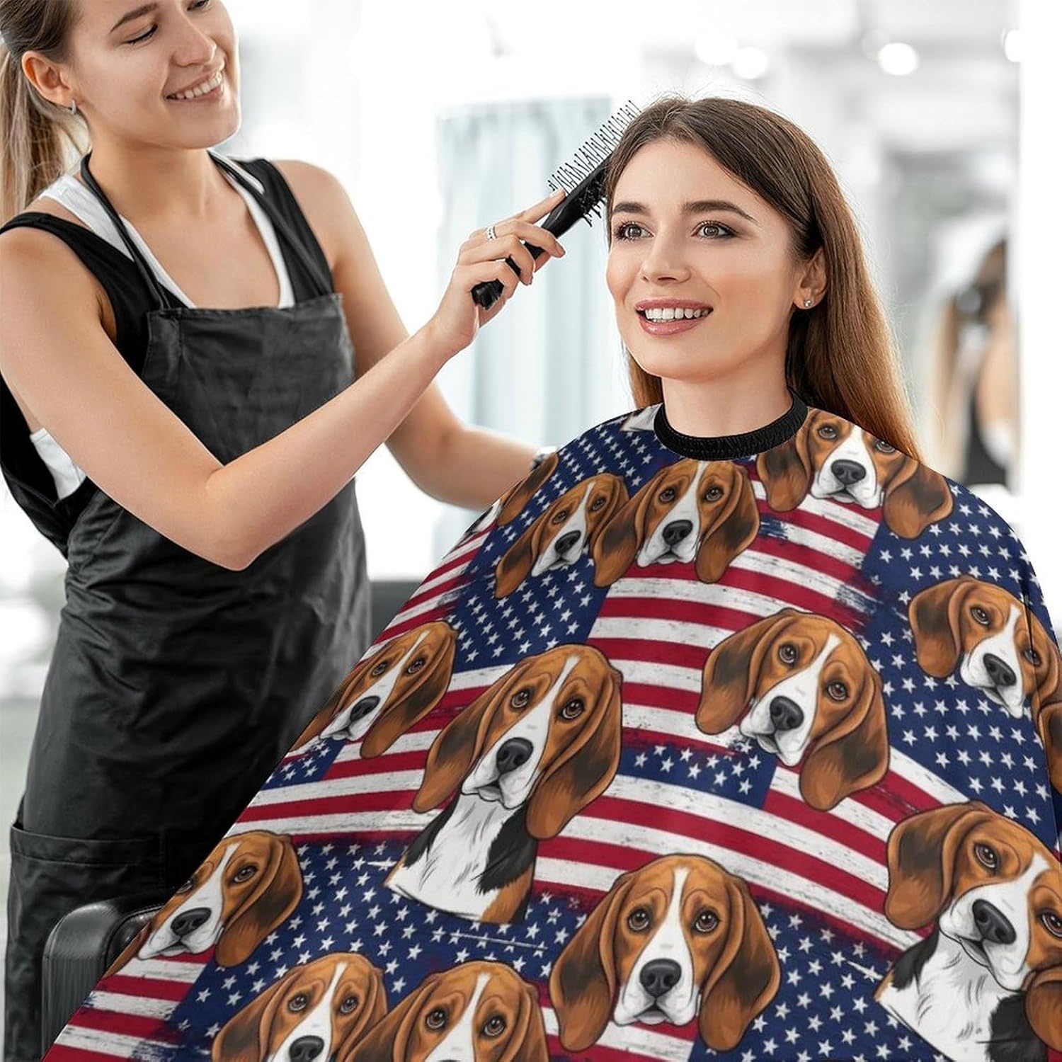 Fashion Barber Cape Unisex Hair Cutting Cape with Adjustable Closure Beagle Dog American Flag