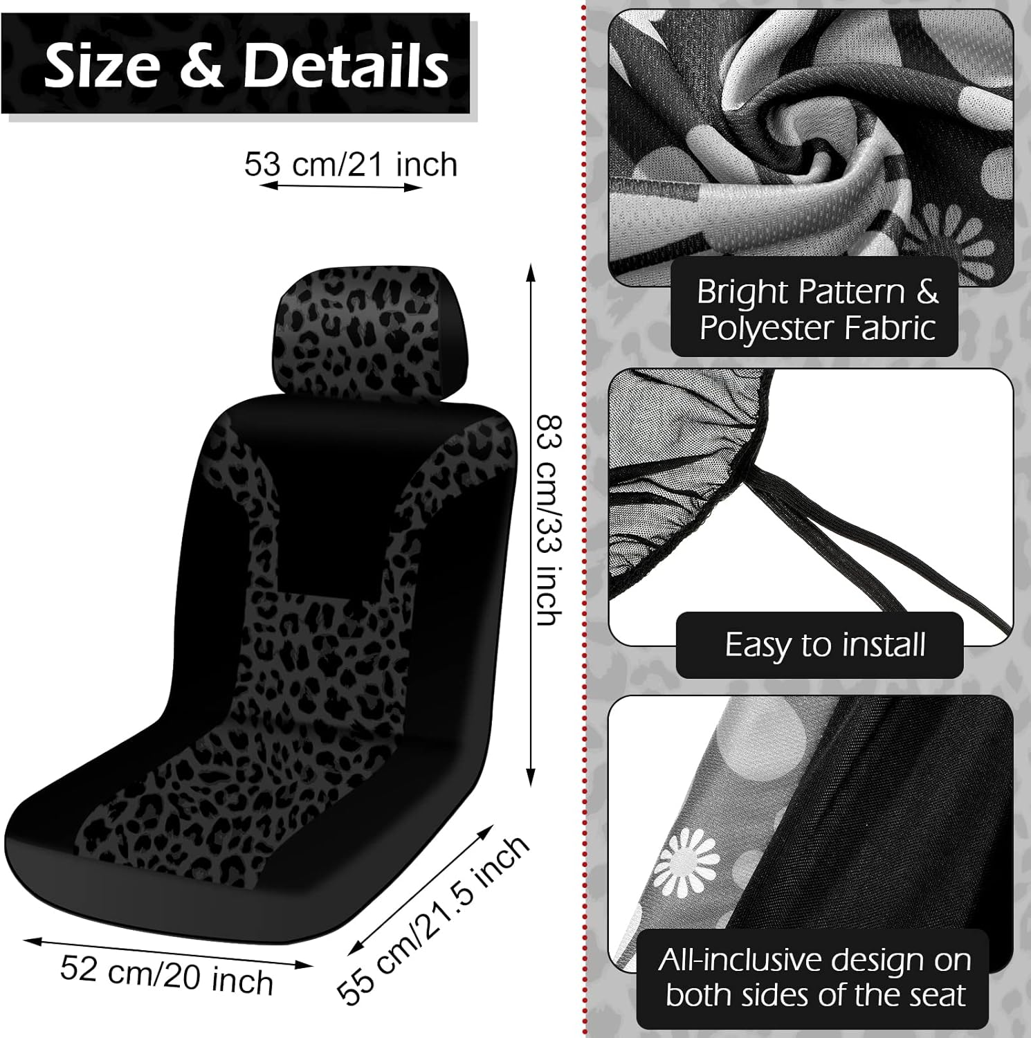 Frienda 13 Pcs Leopard Print Car Accessories Set, Includes Seat Covers Set Leopard Steering Wheel Cover Mats Armrest Pad Cover Seat Belt Pads Keychain and Wrist Strap for Car Decor (Black)