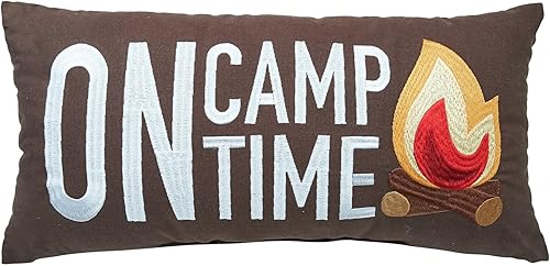 C&F Home Campfire On Camp Time - Almohada bordada pequeña y larga de 10 x 20 pulgadas, para todas las estaciones, otoño, invierno, verano, cabaña de