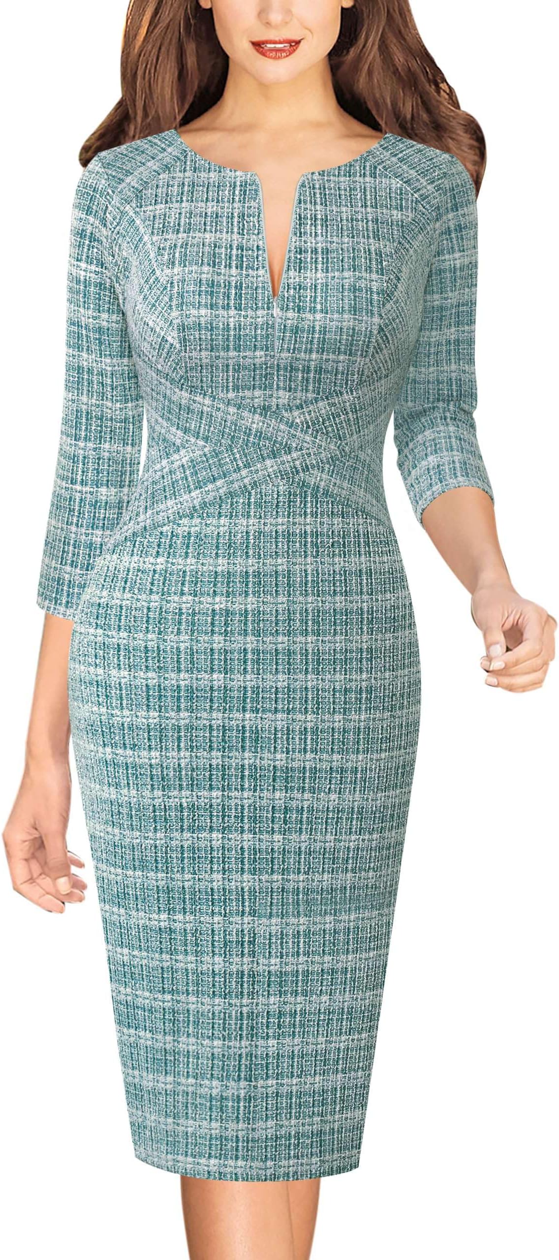 VFSHOW Womens Slim Zipper Up Work Business Office Party Bodycon Pencil Sheath Dress