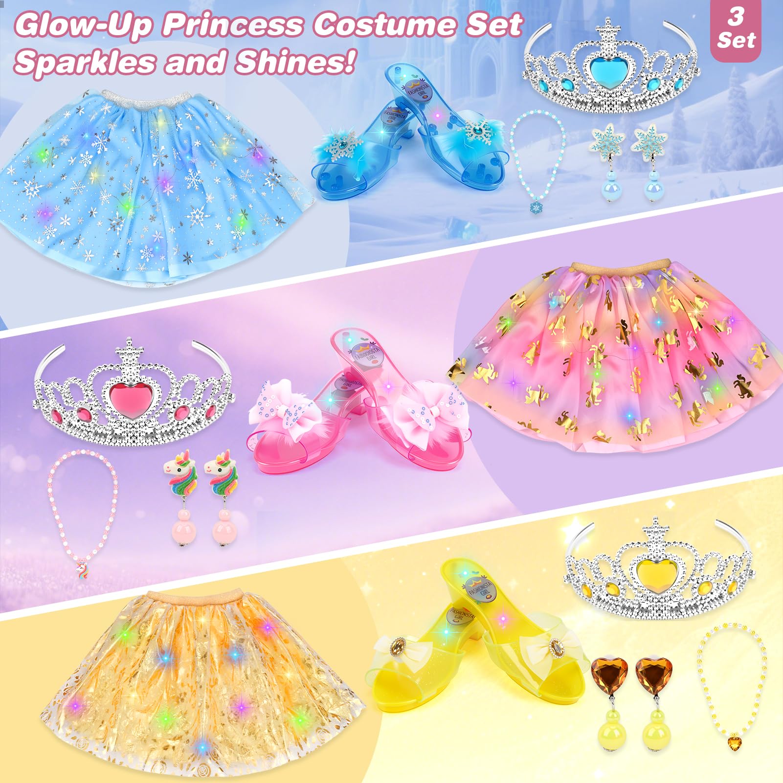 Dreamon Princess Dress Up Shoes Princess Costume for Girls Pretend Toys Various Jewelry Accessories for 3 4 5 6 Aged Girls Kids Christmas Birthday Gifts