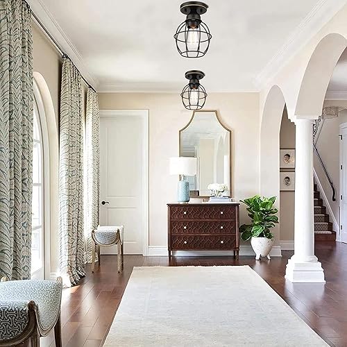 Miniatura 7 de Lámpara de techo semiempotrada, lámpara de techo industrial, montaje de techo con pantalla de jaula de metal, lámparas colgantes para dormitorio,