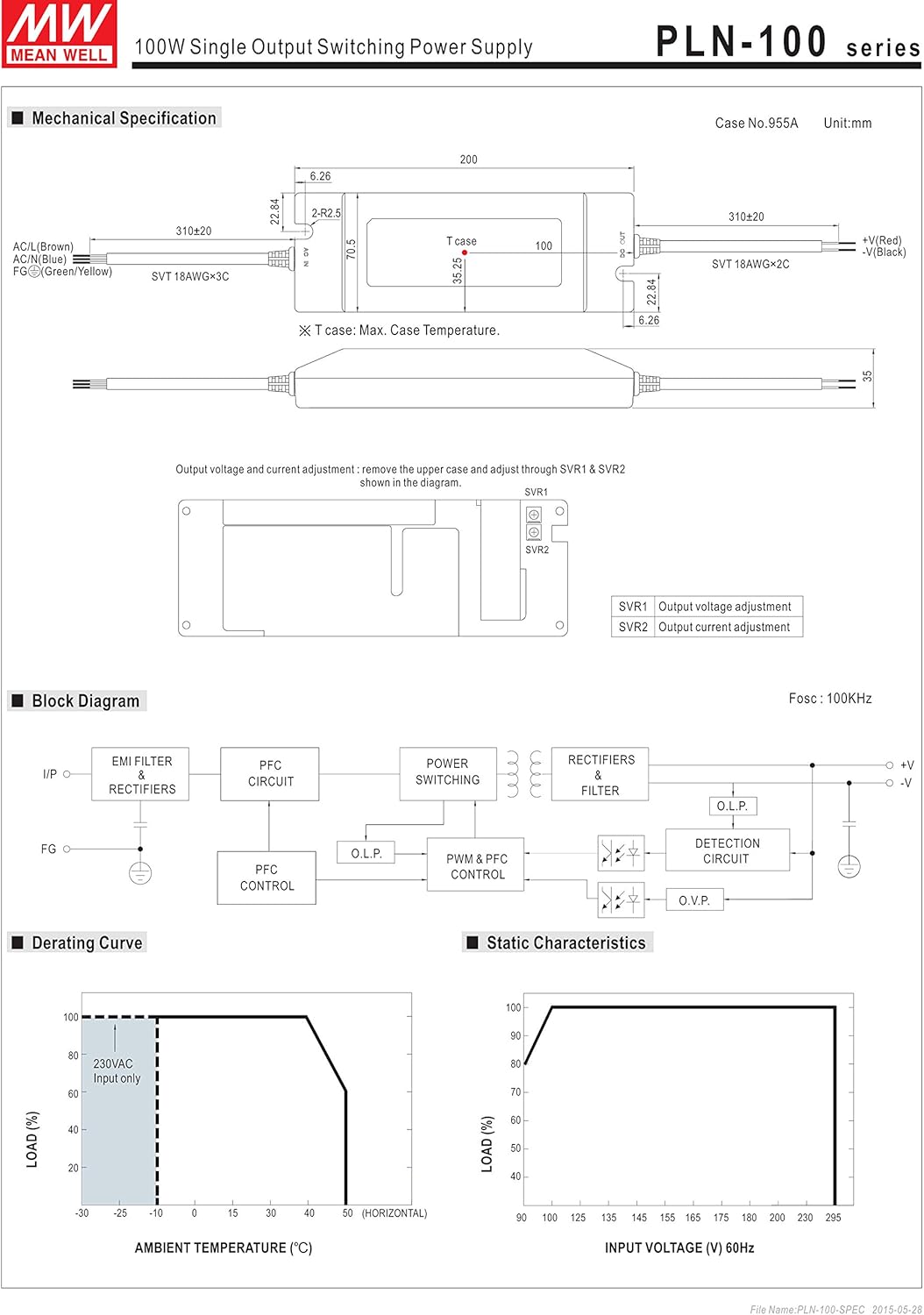MW Mean Well PLN-100-15 15V 5A 75W Single Output LED Switching Power Supply with PFC