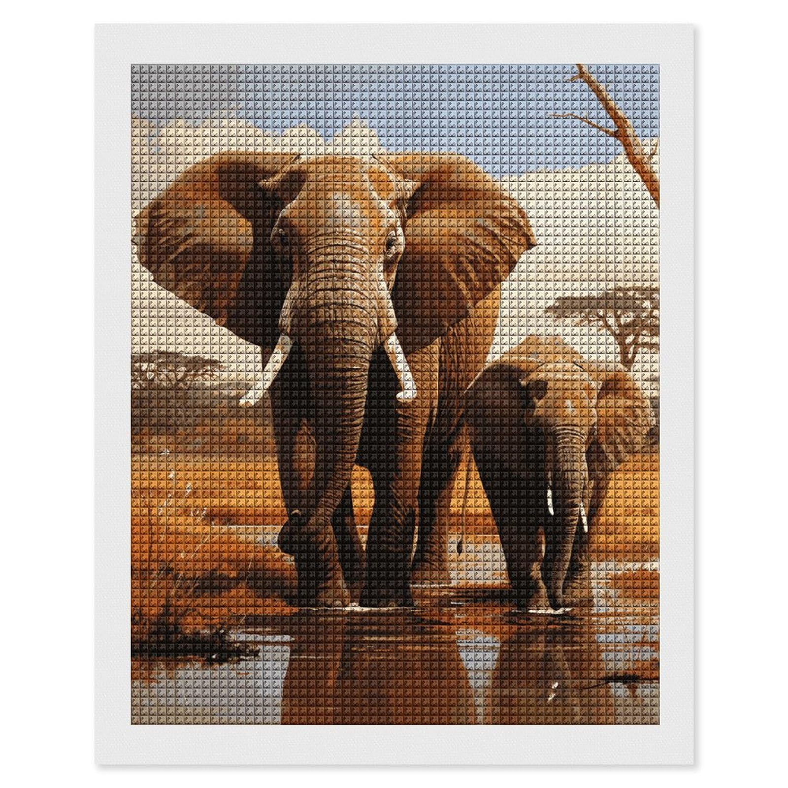 Elephant Family Diamond Art Kits for Adults, DIY 5D Diamonds Painting Kits for Beginner, Round Full Drill Diamond Dots Painting, 16"x20" Diamonds Pictures Gem Art and Crafts Wall Decor