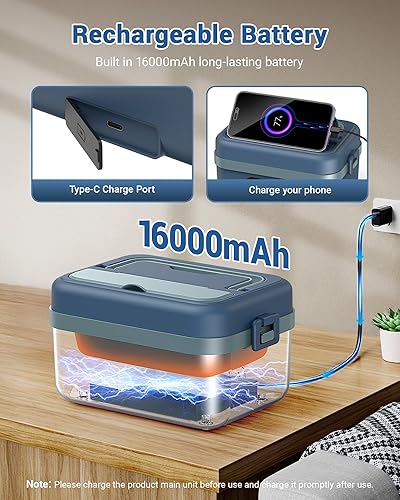 Miniatura 3 de VASG Fiambrera eléctrica inalámbrica para adultos, 16000 mAh, recargable, con calefacción automática, calentador de alimentos portátil de 1 litro,