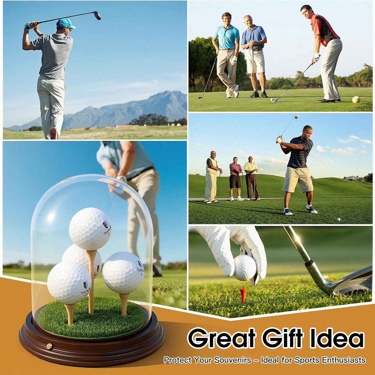 Illuminated Golf Ball Display Case,Hole in One Golf Ball Display Case,Clear Glass Memorabilia Stand with Wood Base,Single Golf Ball Holder for Souvenirs & Collections (Golf Balls Not Included)