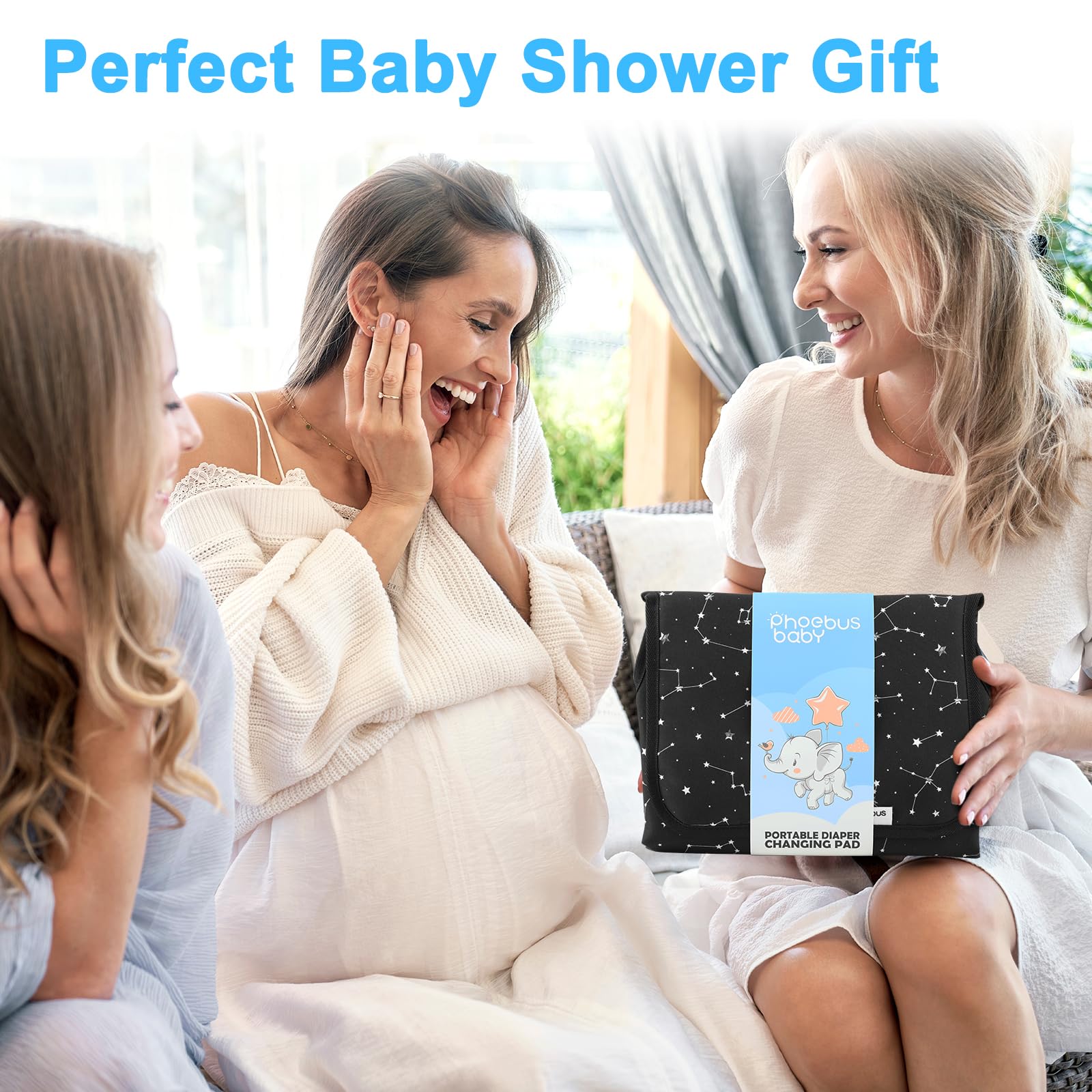 Cambiador portátil de viaje – Cambiador de pañales compacto impermeable con almohada integrada – Cambiador ligero y plegable, regalos de ducha para recién nacidos, estrella