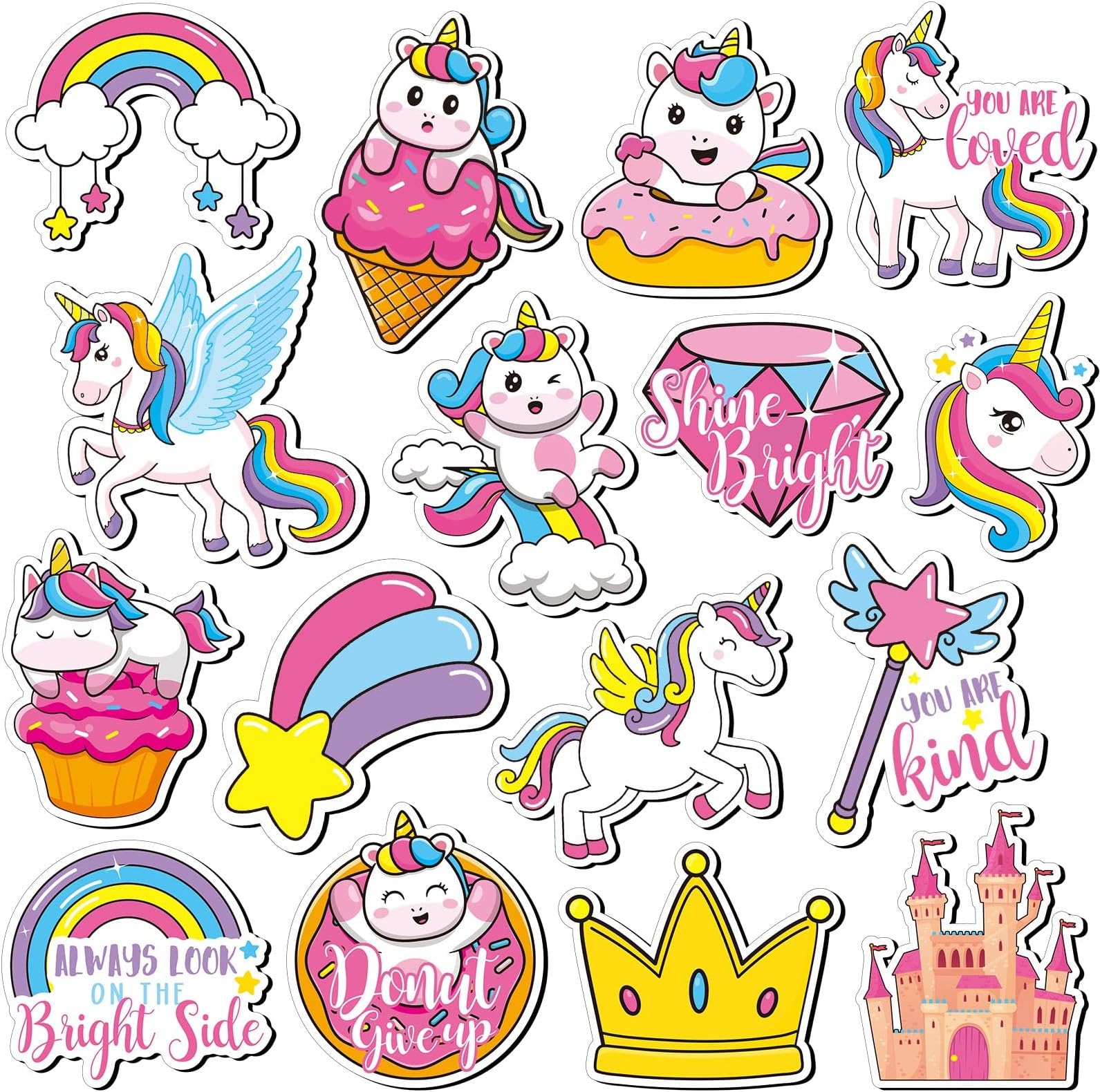 Flutesan 16 Pcs Unicorn, Fridge, Locker, Cute Refrigerator Magnets, Rainbow Magnets, Supplies
