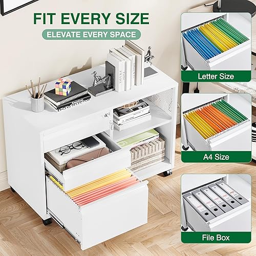 Miniatura 159 de Archivador móvil de 3 cajones con cerradura, archivador debajo del escritorio para oficina en casa, archivadores de metal sobre ruedas para archivo