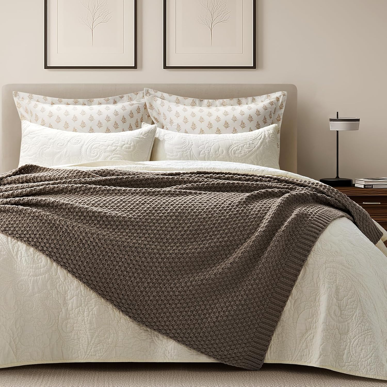 EVERGRACEHOME Chunky Chenille Knit Throw Blanket for Couch, Soft Luxurious Moss Stitch Blankets for Bed, Cozy Decorative Farmhouse Knitted Throws for Sofa, Mocha Brown, 60" x 80" - Image 4