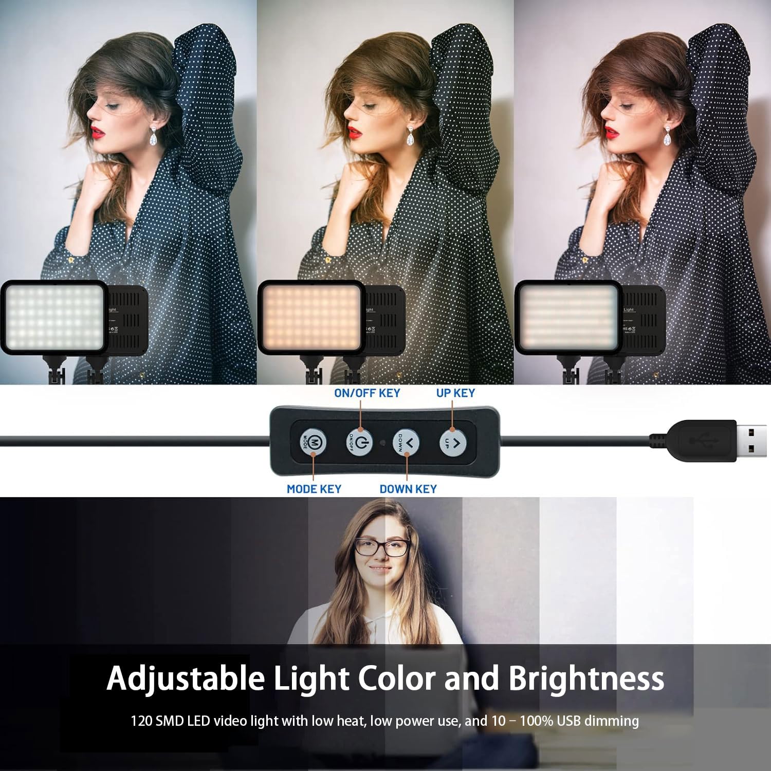 Confezione da 2 luci LED video con treppiede, luce LED con 5 filtri, pannello LED USB per accessori/oggetti di scena fotografici