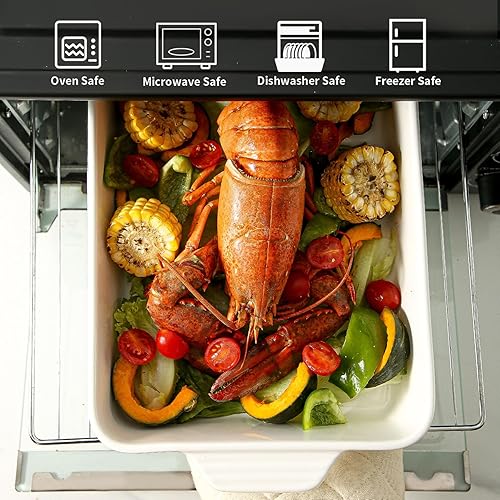 Miniatura 6 de Howise Plato de cerámica para hornear con asas, sartén grande de 13 x 9 pulgadas y molde para hornear medio, juego de utensilios de porcelana para