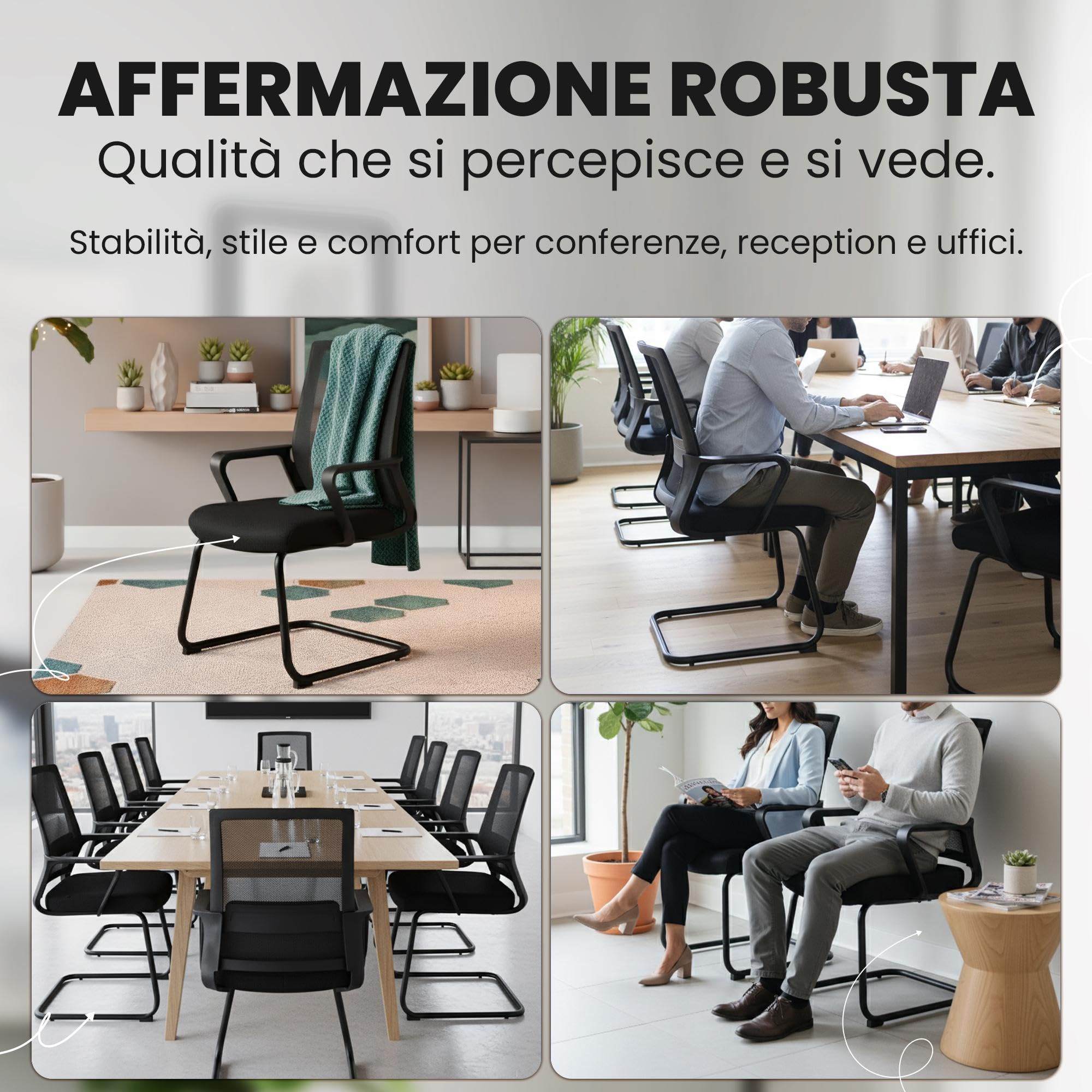 CLP Sedia Cantilever con braccioli Hanka, sedia da conferenza moderna con rivestimento in tessuto e schienale in mesh, telaio in metallo Colore:nero