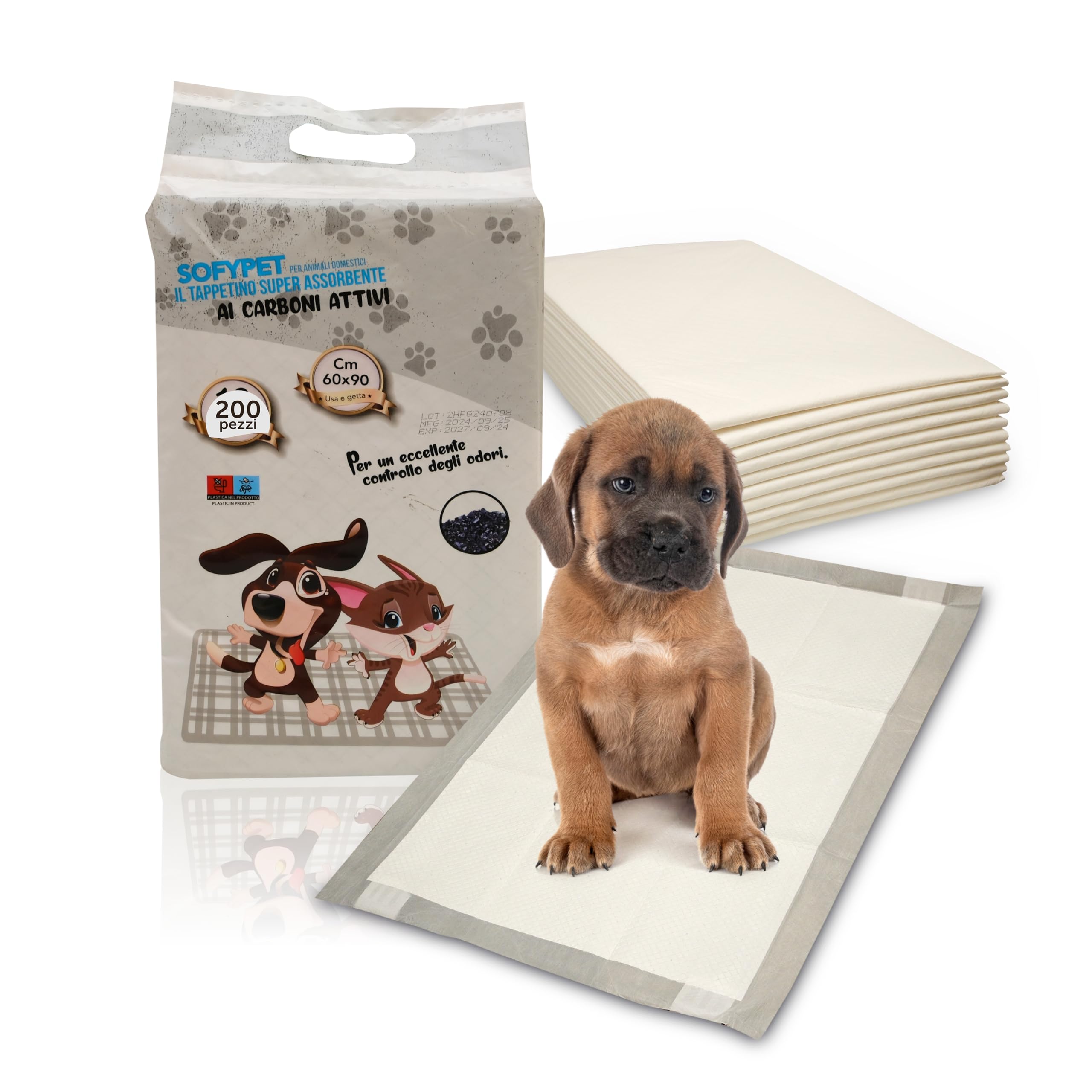 DETERMONDO 240 Tappetini Igienici Per Cani 60x90 Con Carboni Attivi Super Assorbenti Traversine Con Adesivo Antiscivolo Ideali Per Addestramento Cuccioli Neutralizza Odori Ed Evita Le Perdite