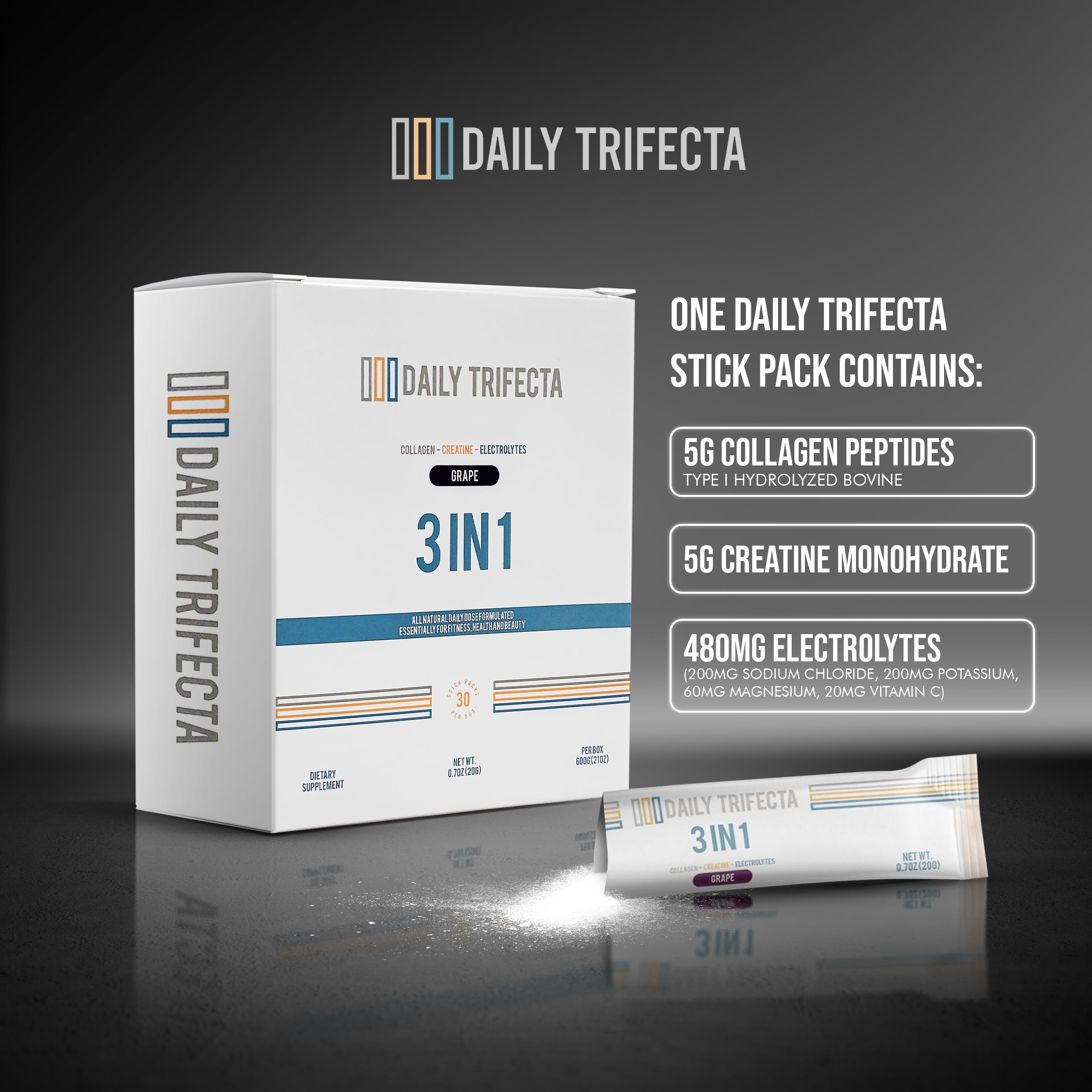 DAILY TRIFECTA 3-in-1 Collagen, Creatine & Electrolyte, Strawberry