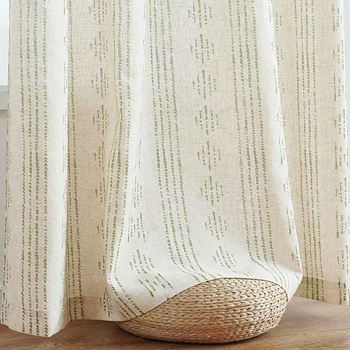Miniatura 9 de JINCHAN Cortinas bohemias de lino para sala de estar, cortinas de granja de 90 pulgadas de largo, con patrón geométrico a rayas, filtrante de luz,