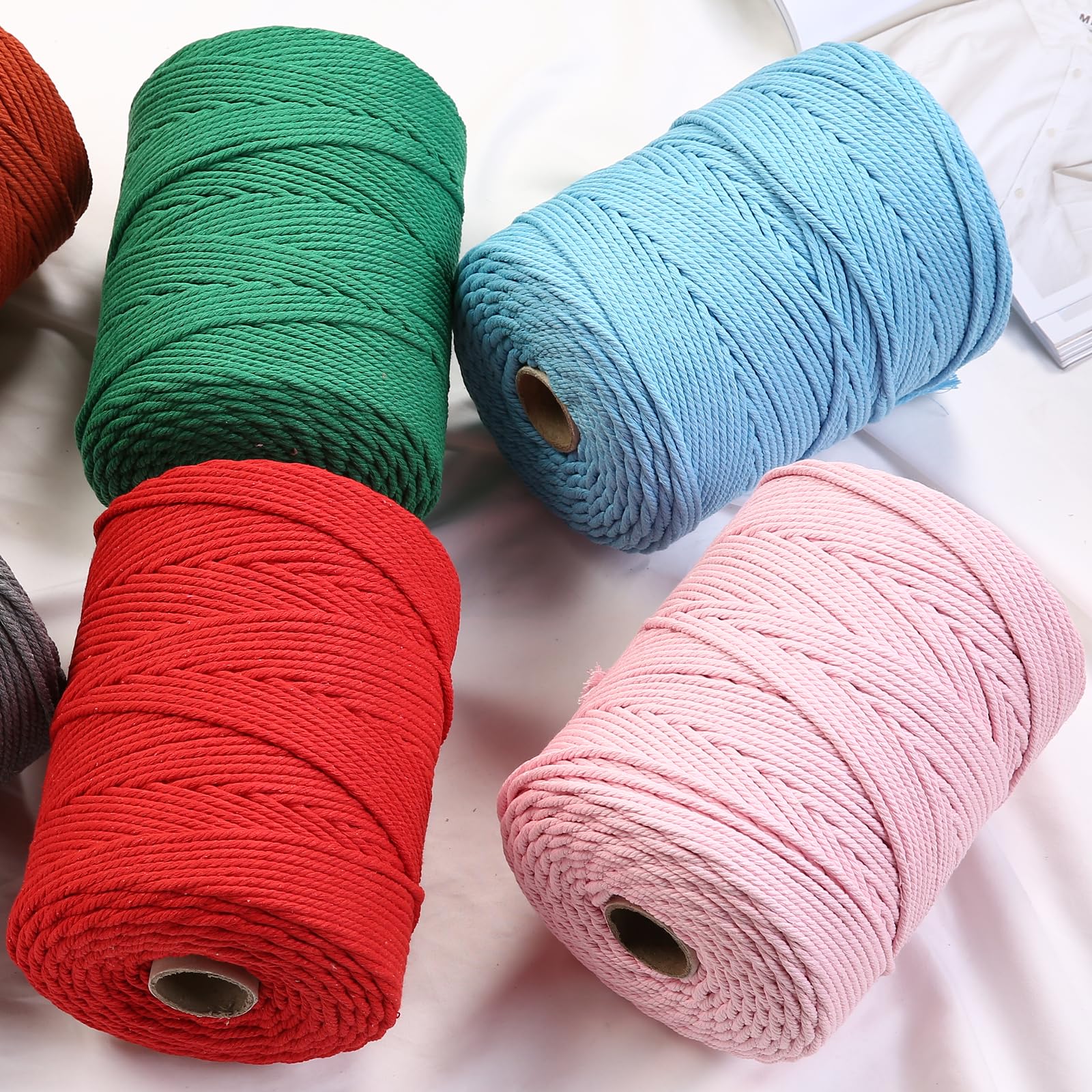 Cuerda de macramé de 4 mm x 328 yardas, cuerda de algodón natural, cuerda de macramé de colores, cuerda de algodón suave, suministros de macramé, cuerda de macramé para colgar plantas, colgar