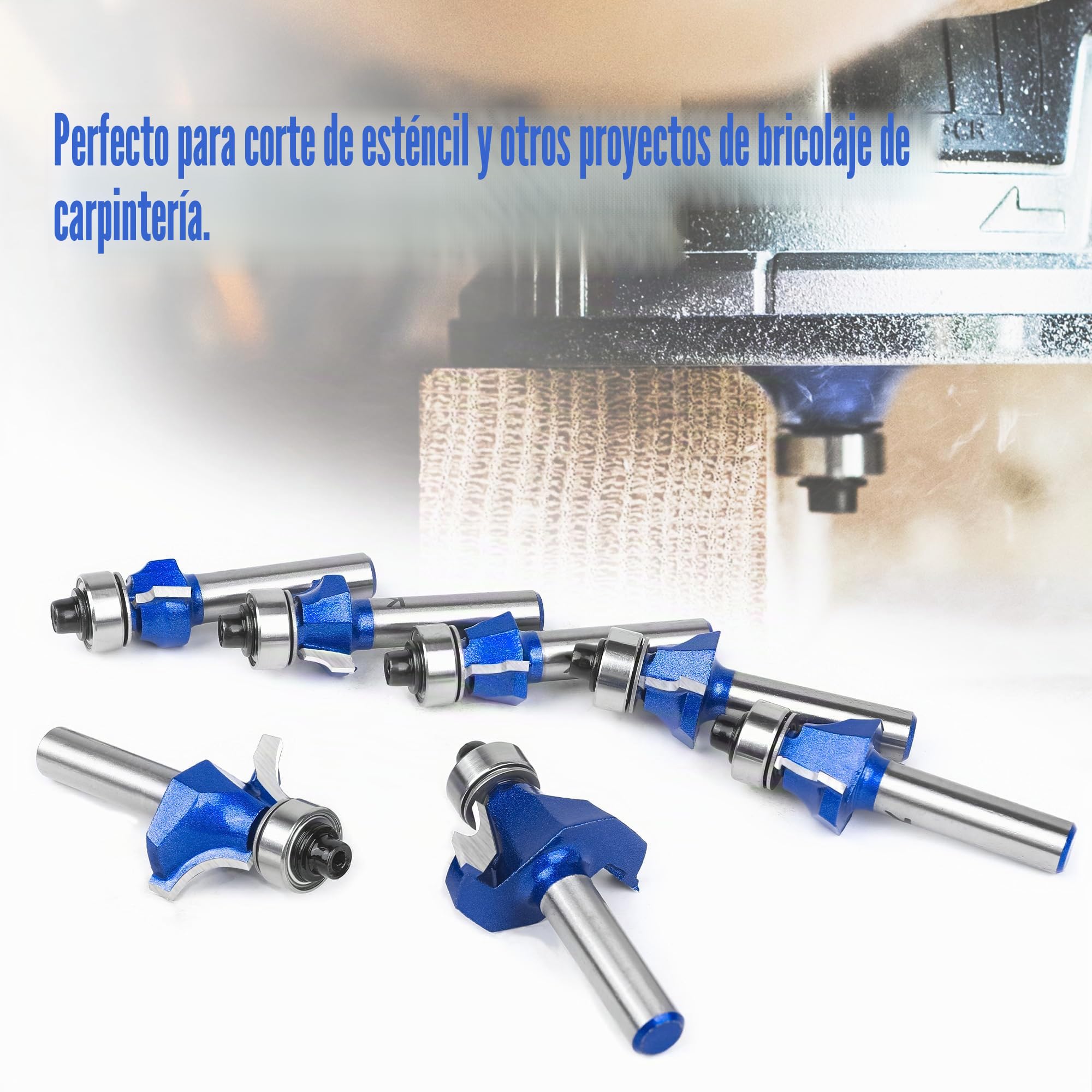 7 piezas Fresas redondeadas estándar 8mm , Fresas para madera vástago de 8 mm, radio 2-3-4-5-6-8-10 mm, metal duro,puntas de fresado, fresadora para carpintería