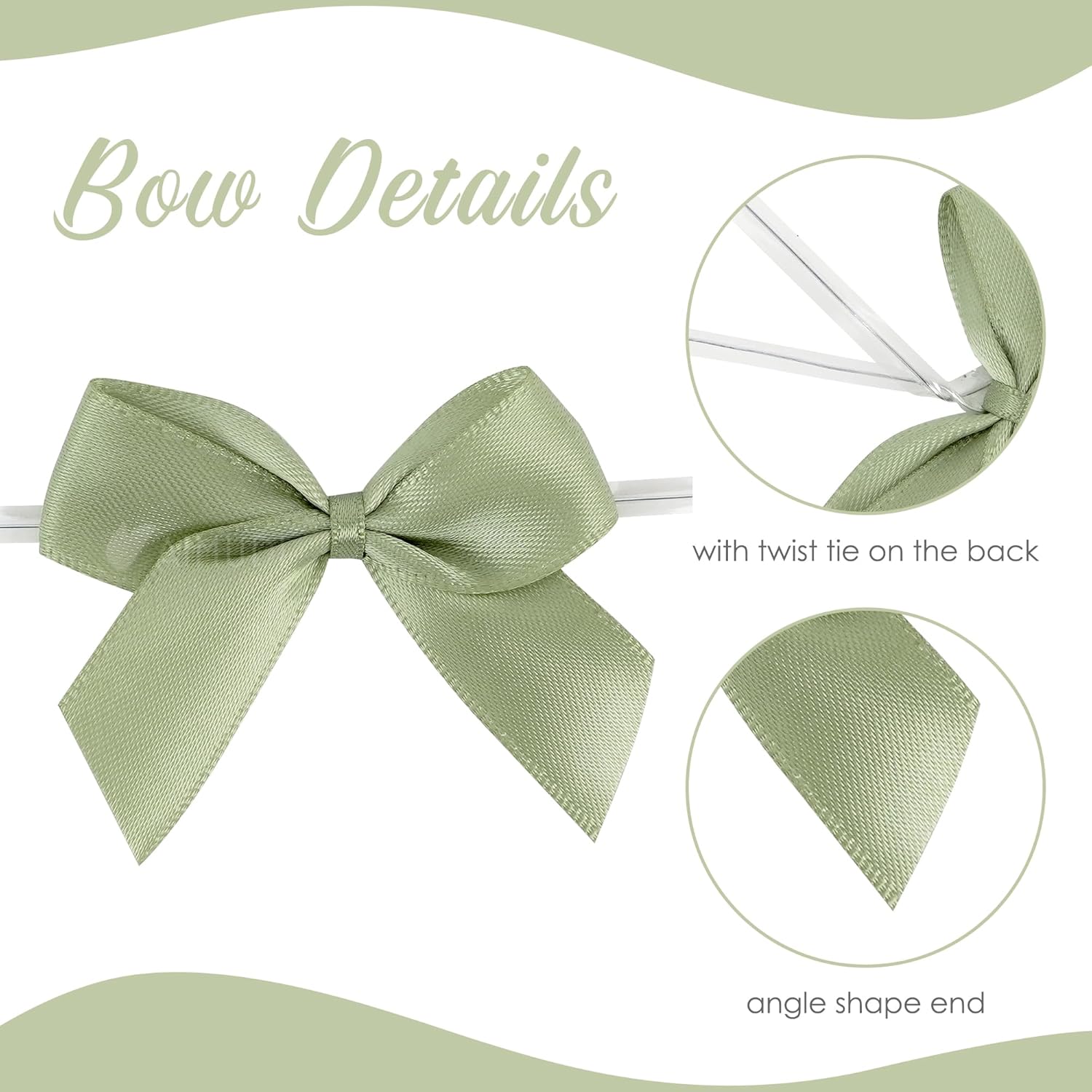AIMUDI Sage Green Satin Bows 2" Satin Bow for Gift Wrapping Small Bows with Twist Ties Premade Ribbon Bow for Crafts Cake Pop Treat Bags Wedding Bridal Shower Birthday Party Decoration, 50 PCs - Image 4