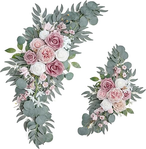 PONATIA Small Wedding Arch Flowers (Pack of 2), Artificial Dusty Rose Flowers for Wedding Welcome Signs Decorations and Arch Flower For Wedding