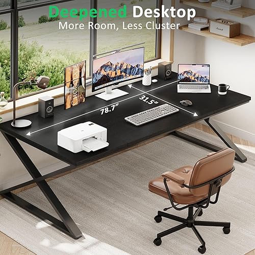 Miniatura 23 de IBF Escritorio grande para computadora negro, escritorio de escritura de 70.8 pulgadas de largo para oficina en casa, escritorio de estudio Roble