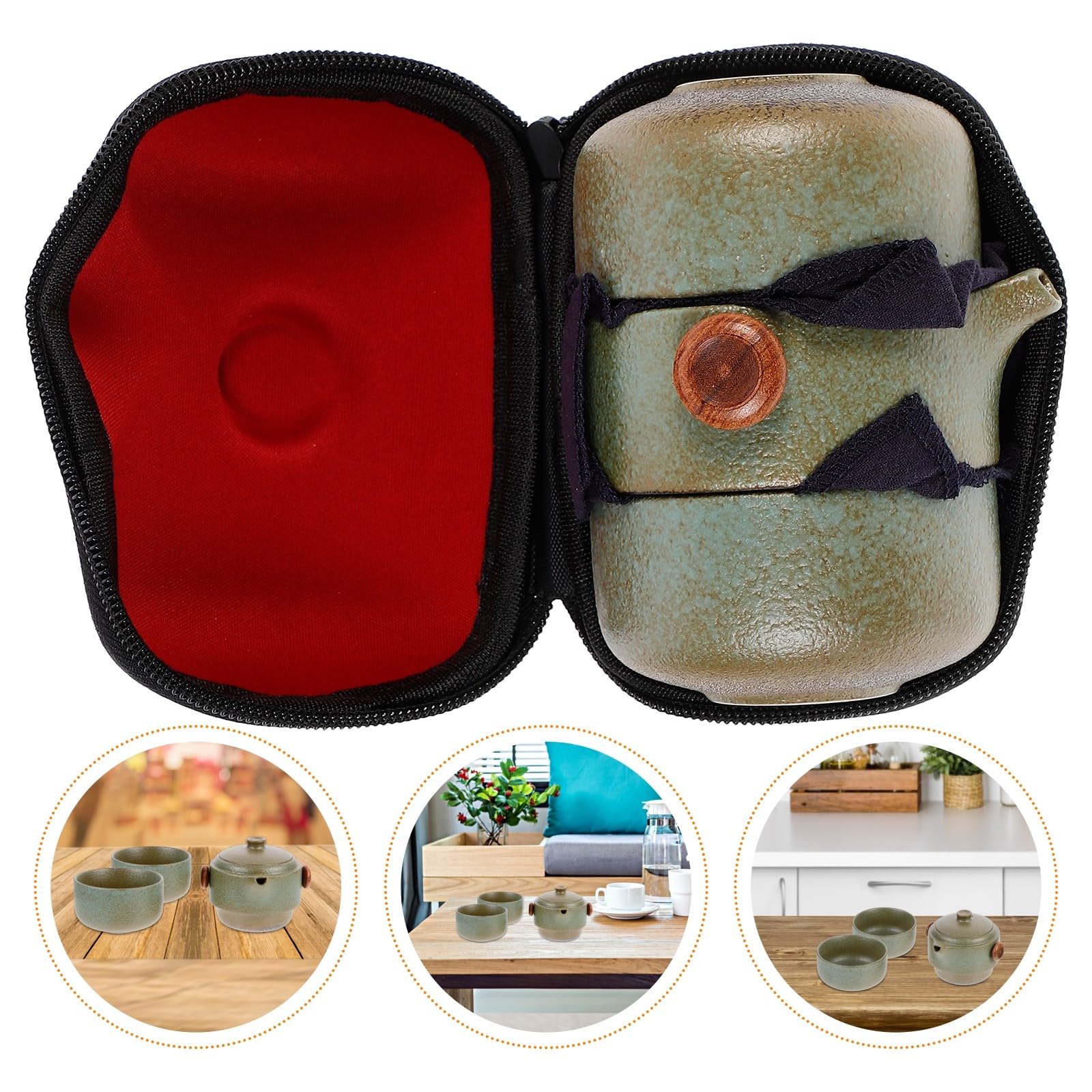 Juego de Té Portátil de Viaje Diseño Asa para Fácil Almacenamiento y 2 Tazas Kung Fu Tetera de Cerámica Verde Adecuado para Amigos y Aficionados del Té en Casa o Viajes
