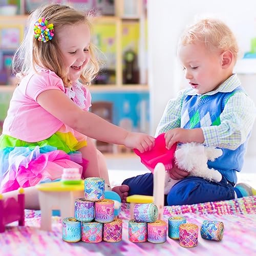 Miniatura 7 de 6 rollos de cintas de arpillera de sirena de 30 yardas, cinta de sirena impresa con alambre, cinta de lentejuelas láser de colores, cinta de