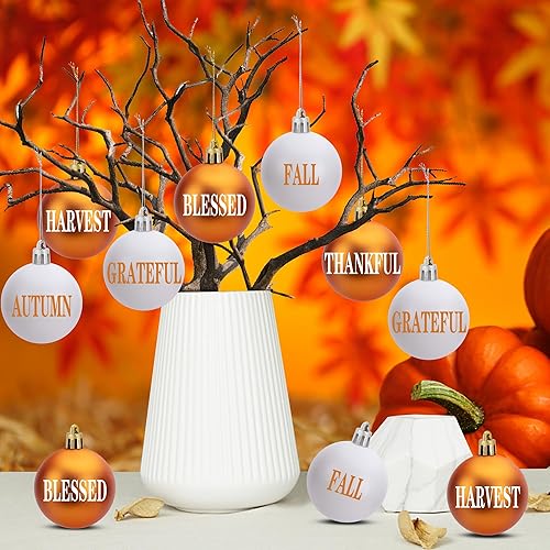 Miniatura 4 de 12 bolas colgantes de otoño para el día de Acción de Gracias, adorno colgante de bola de otoño, bolas colgantes de color naranja y blanco