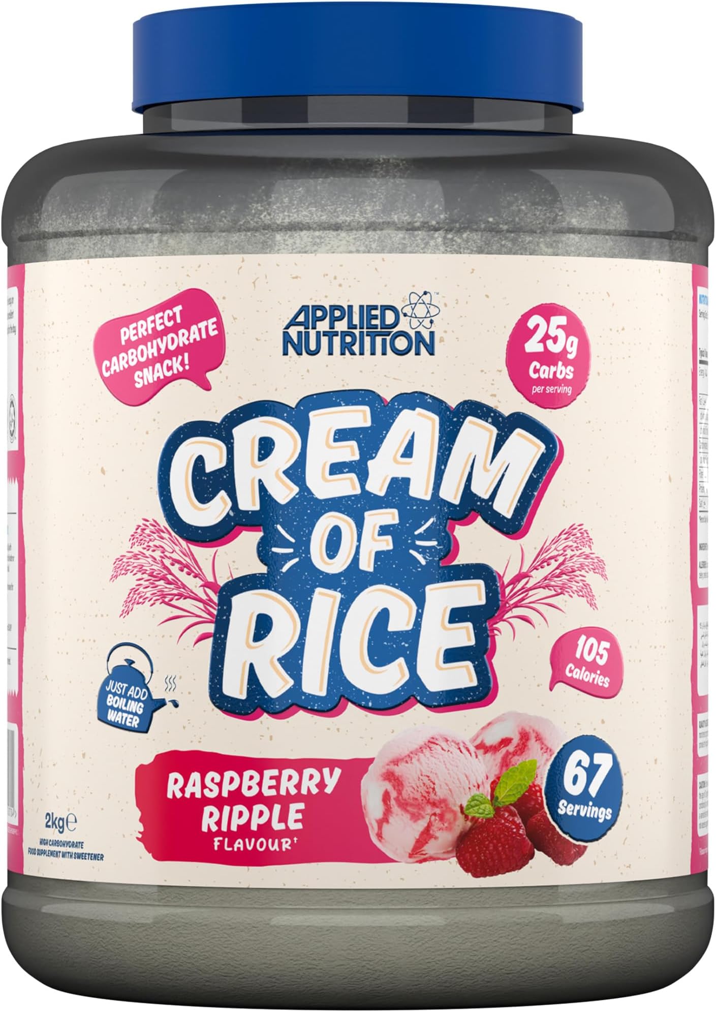 Cream of Rice - High Carbohydrate Cream of Rice Supplement, Source of Energy for Breakfast & Snacks, Easy to Digest, Low Sugar, Low Fat, Vegan, 2kg (Raspberry Ripple)