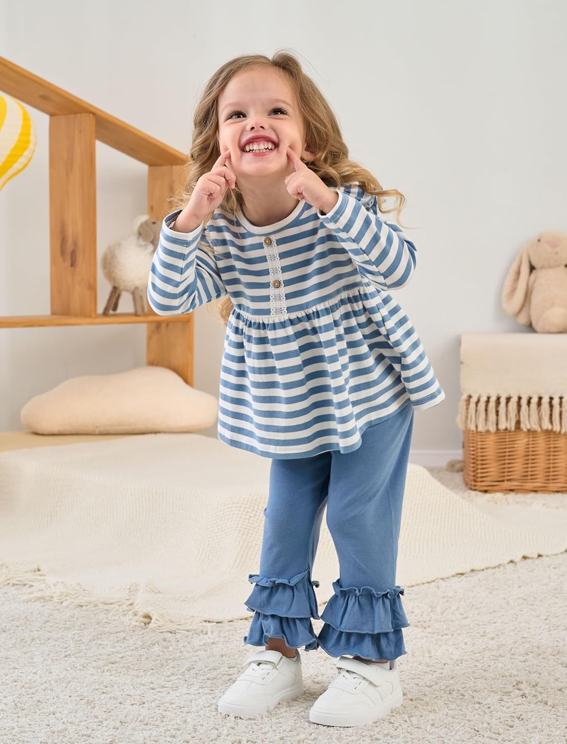 Baby Girl Clothes Toddler Girl Fall Outfit Long Sleeve Ruffle Shirt Cute Pant Clothing Sets - Image 4