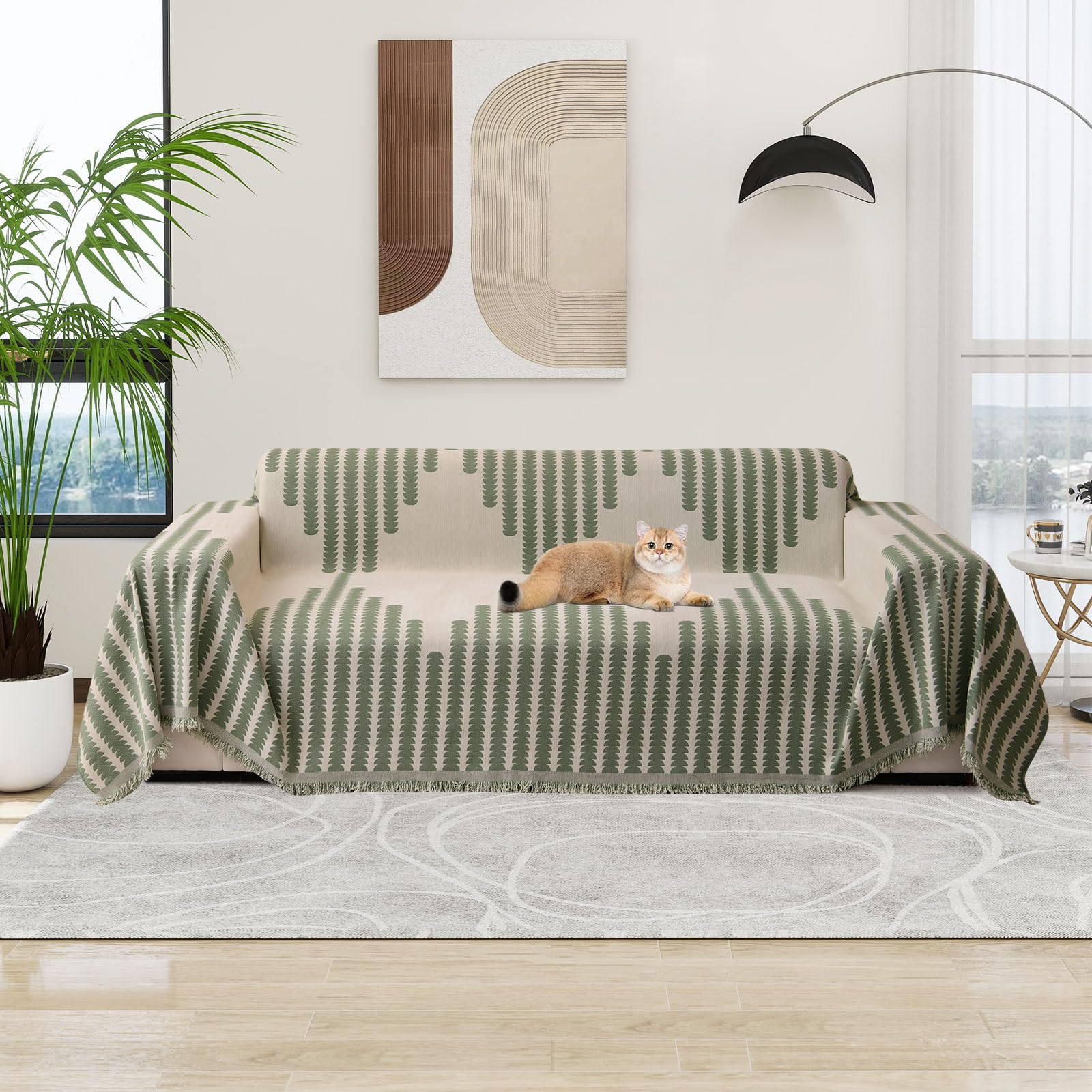 OKYUK Boho Chenille Sofa Cover 2/3/4 Seater & Corner Sofa, Washable, Tassel Design, Pet-Friendly, Breathable - Image 2