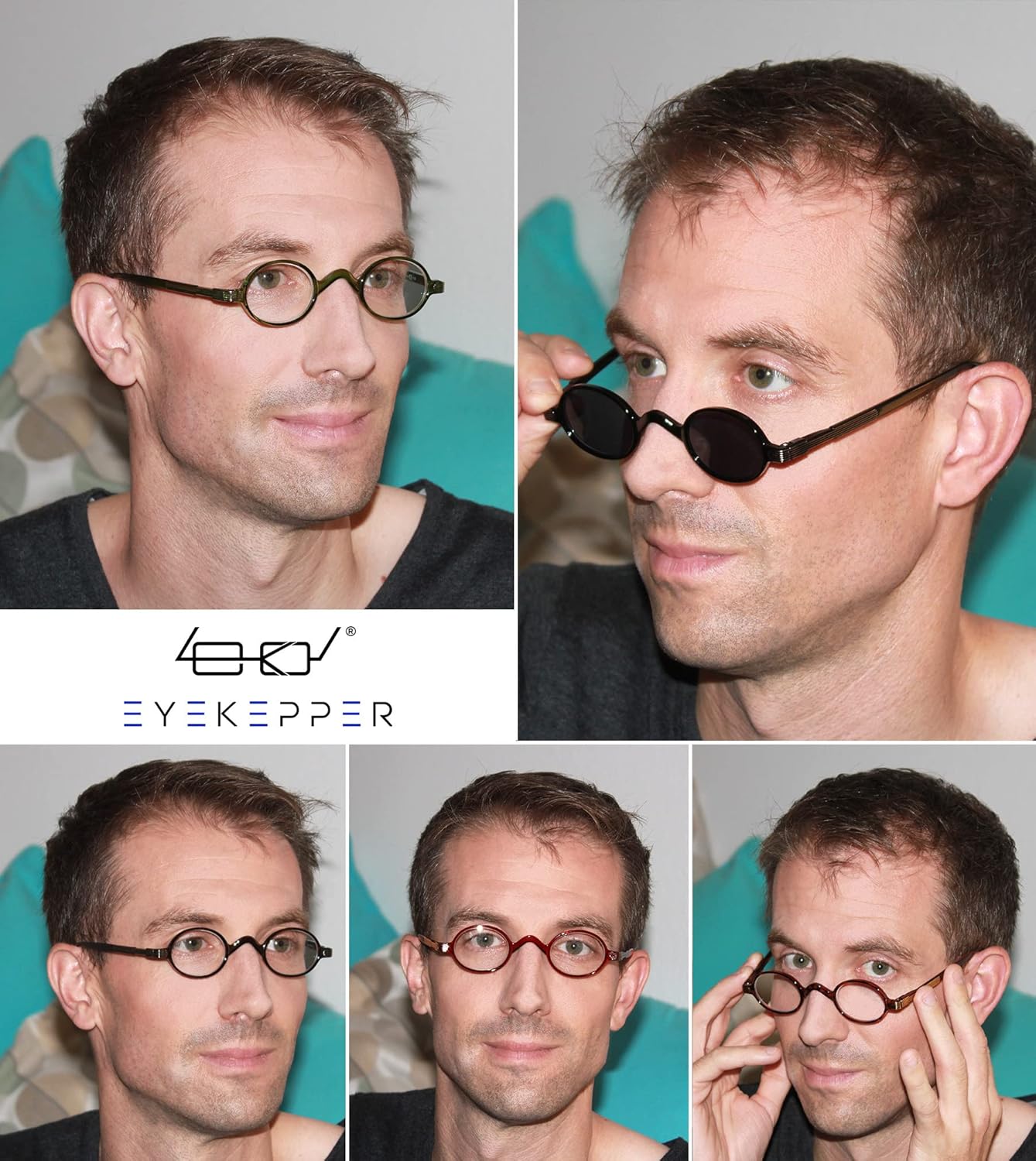 Eyekepper 5-Pack Spring Temple Vintage Mini Small Oval Round Reading Glasses Include Sunshine Readers +2.0