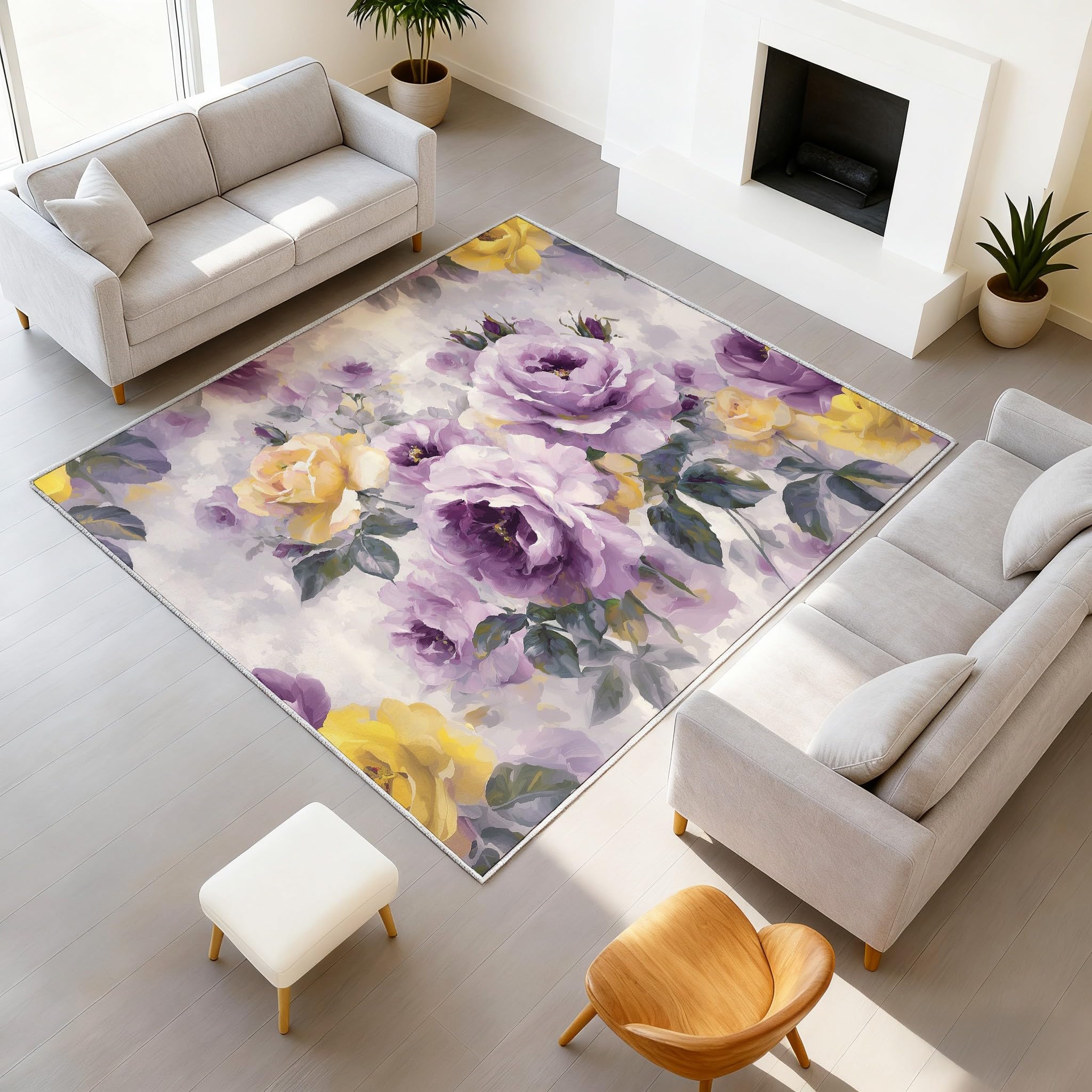 Tapis fleurs oniriques antidérapant pour éviter les glissades au salon