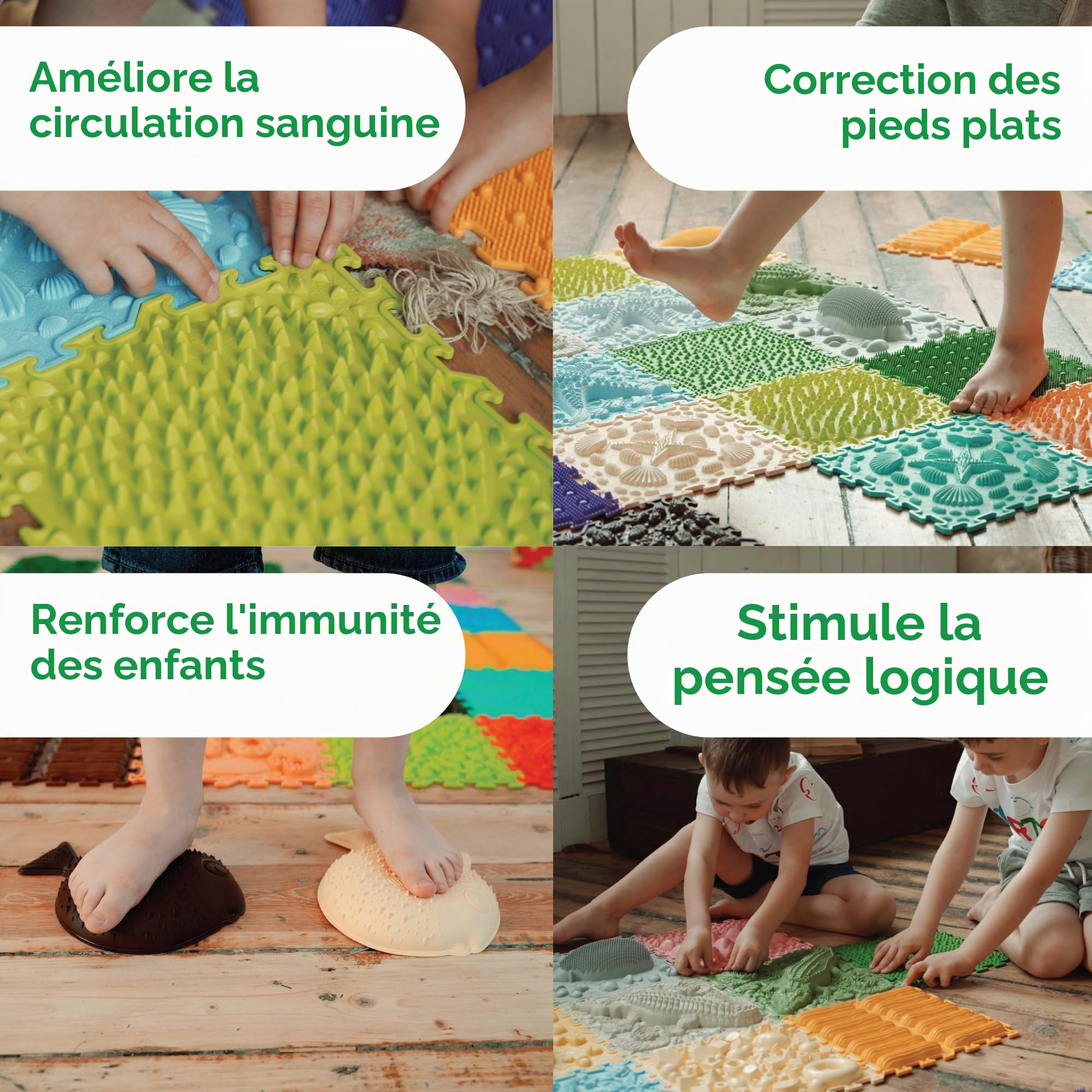 Tapis de Sol de Massage Puzzle – Tapis de Jeu Orthopédique et Sensoriel pour Enfants, Carreaux de Sol Emboîtables (Morning Miracle)